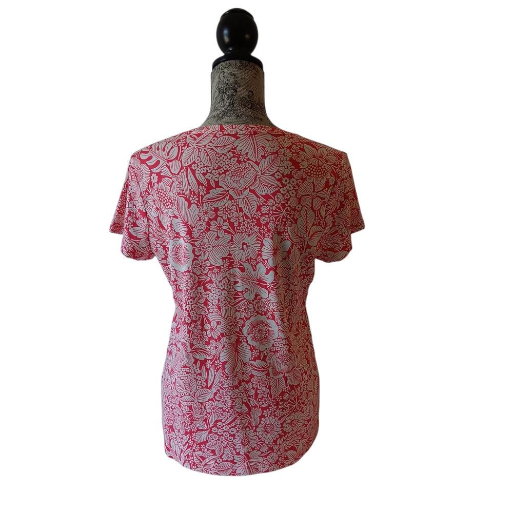 Croft & Barrow women's red/white floral short-sleeve v-neck top size L - Picture 2 of 9